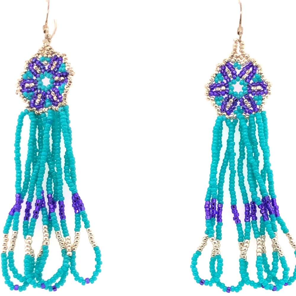 Hand-beaded Dangly Earrings - Picture 4 of 5